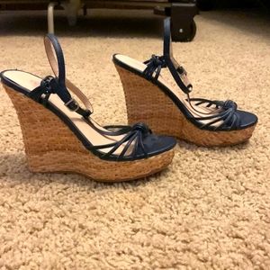 Navy Strappy Wedge Heels. Size 5